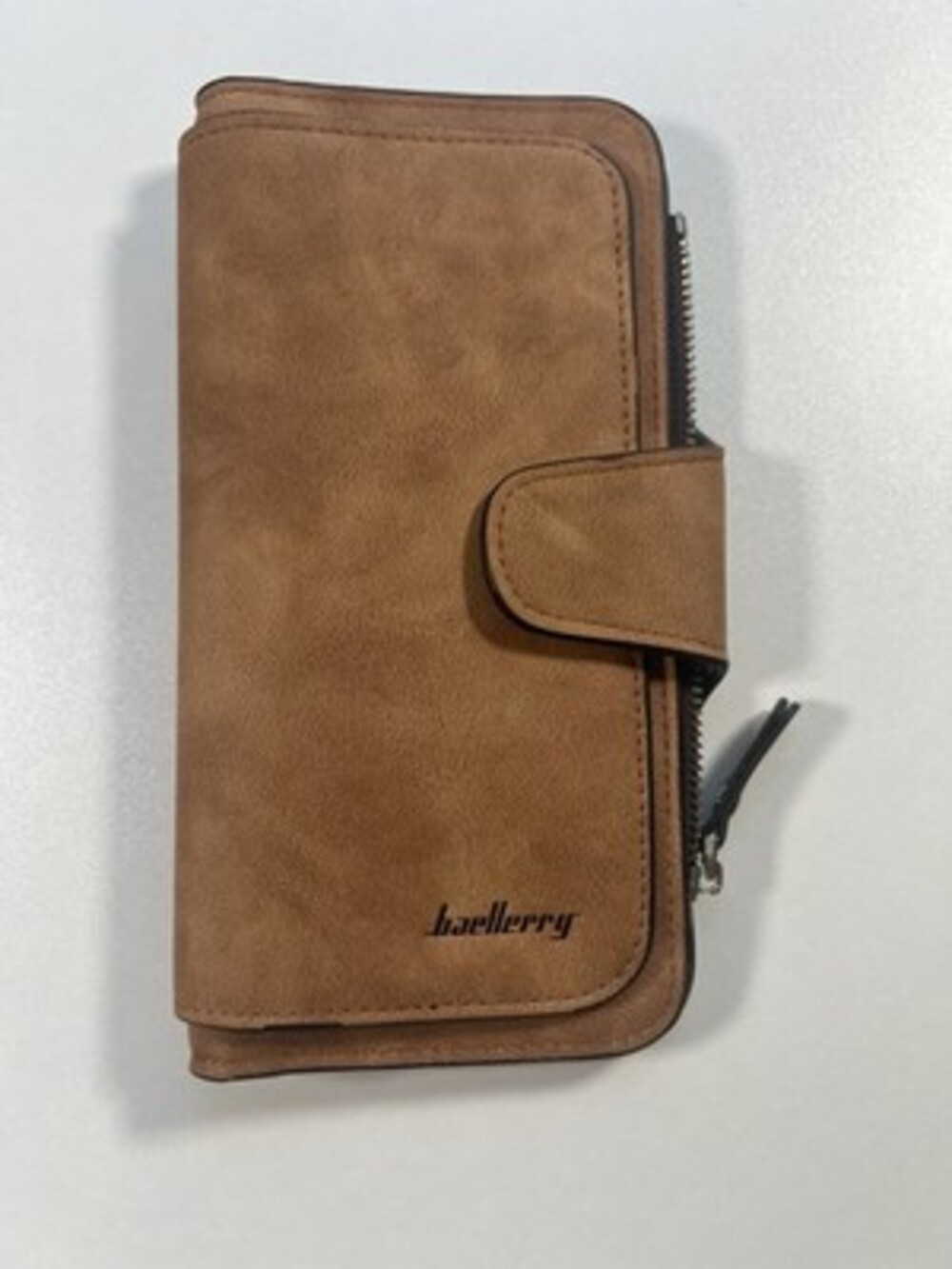 Baellerry Tan Faux Leather Long Bifold Wallet Snap Zip Card Slots ID Window